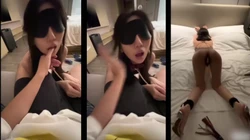 完美露脸极品身材小母狗的深喉，按着脑袋操嘴然后后入猛插