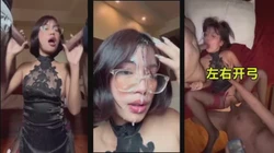 左右开弓各一根黑人肉棒，旗袍母狗全程露脸